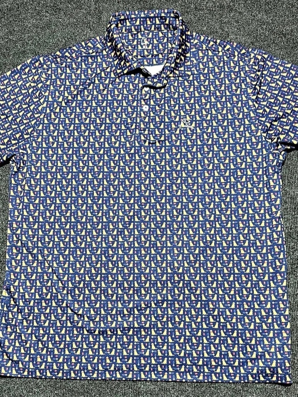 Rhoback Dog Print Polo in Blue & Yellow XL Like New
